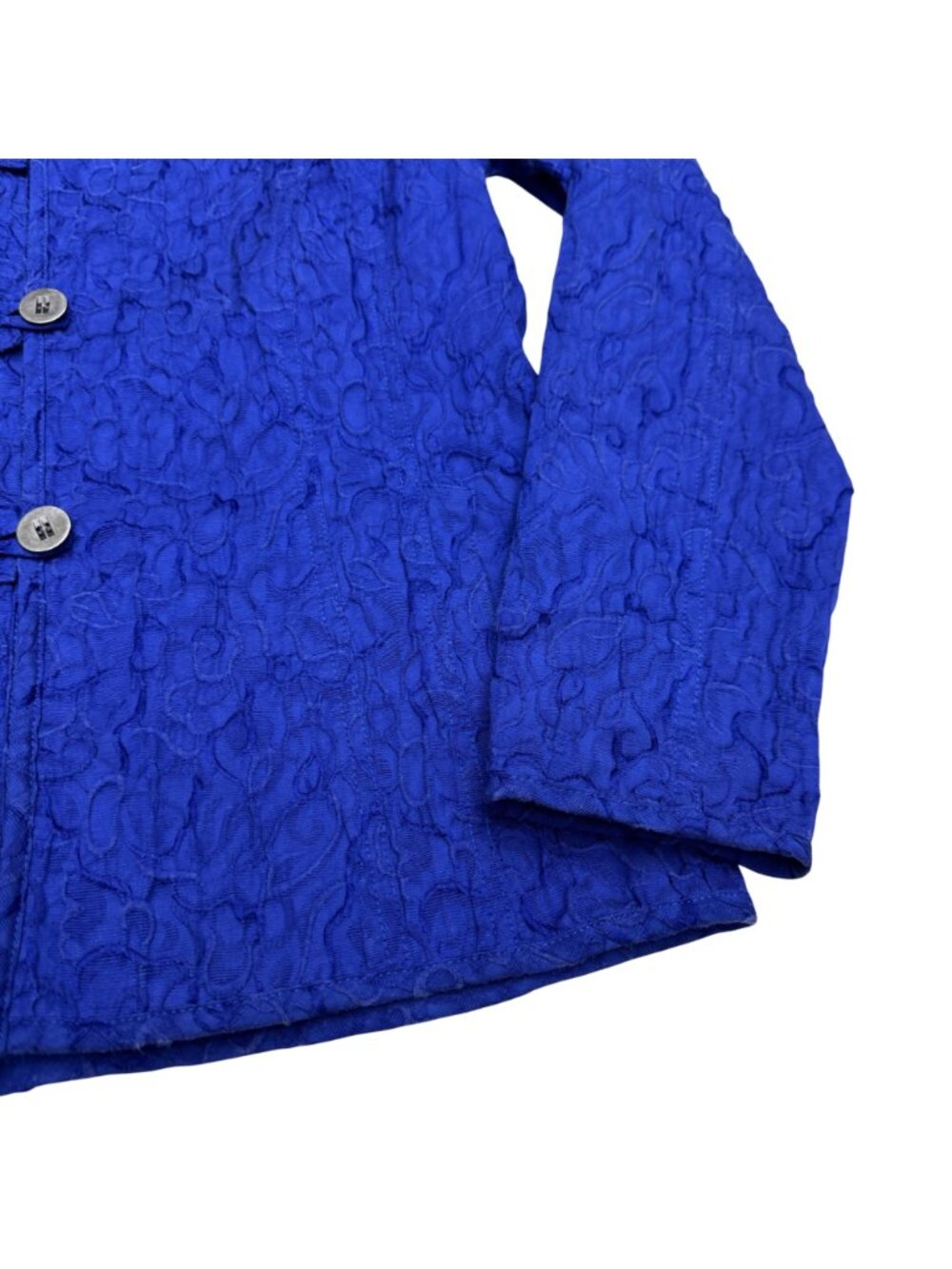 Chico's Blue Textured Button-Front Blazer Jacket Women's Lightweight Sz 1 /US M - Picture 4 of 7